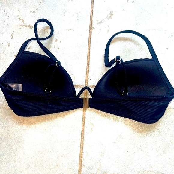 NWOT ribbed bikini bra top B cup/Lg underwire padded gold hardware sexy swimwear - Picture 3 of 8